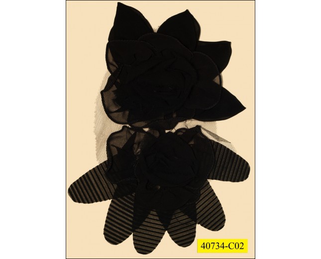 Applique floral chiffon on mesh 10 1/8x7 1/2" Black