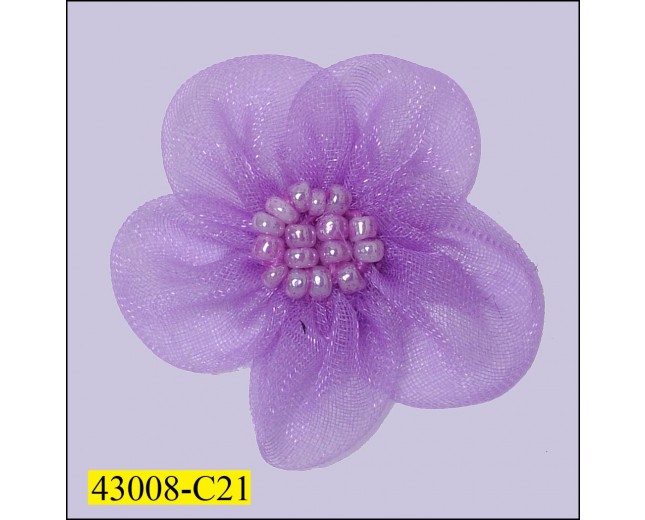 Organza Flower with Center Beads 3.0cm 