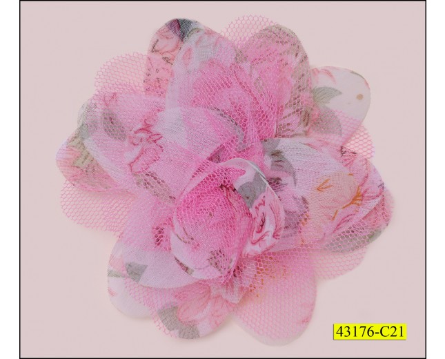 Flower with floral pattern chiffon and mesh Pink