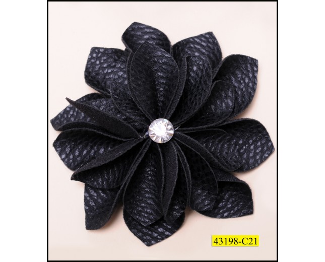 Flower Leather with 1 Rhinestone 4'' Black