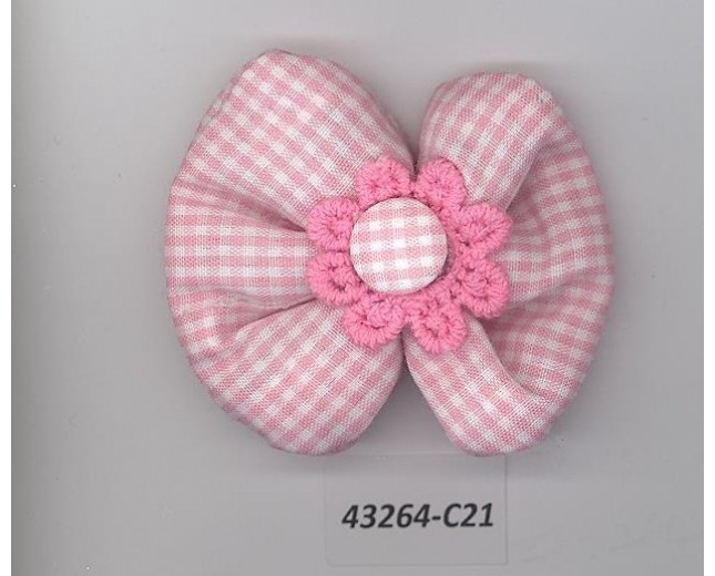 Bow w/small flower 2x1 3/4 White/Pink