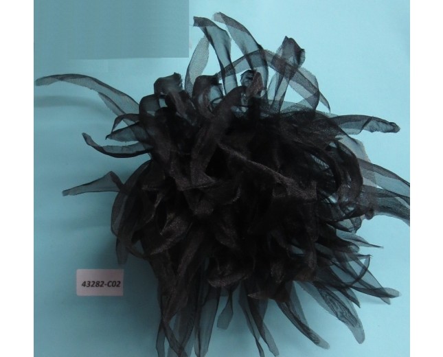 Flower brooch w/organza strips 7" Black