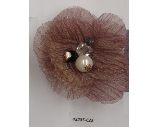 Flower Brooch w/Beads& Rstones 3" Pink