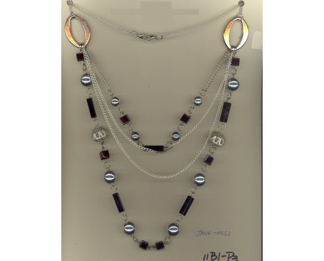 Necklace Chain + Beads w/2L.Claw 15" Blk/Silver