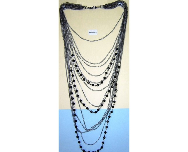 Necklace Chain Beaded w/2Lobster Claw Blk/Gunme