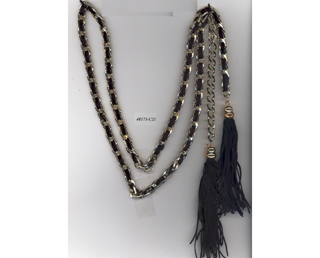 Necklace chain w/ins.S/ribbon & tassels Blk/Gold