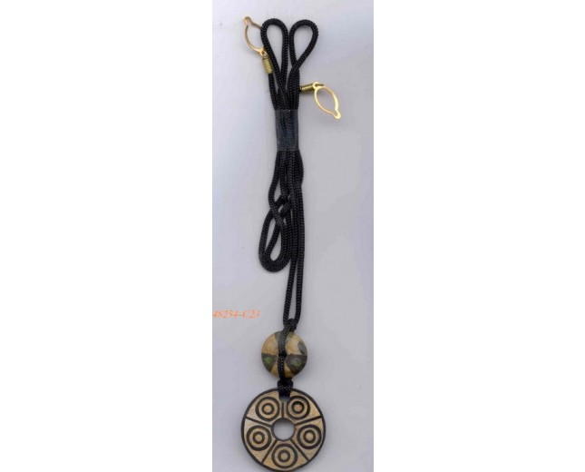 Round Wooden Horn Pendant Hole/Embossed Top Design