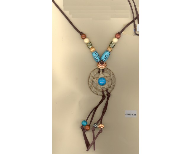 Necklace Coco.Pendant Stone Ctr.2" W/19 1/2"Beaded