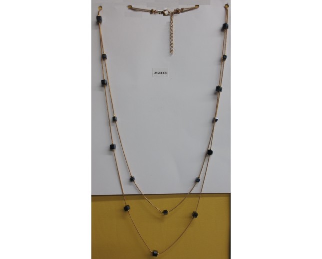 Necklace w/thin snake chain&beads Gold/Gunmetal