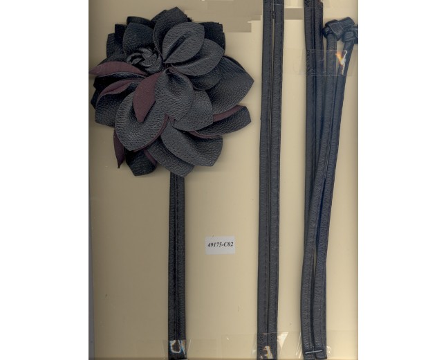 BELT Leather w/Flower 13cm& rope length 160cm blk