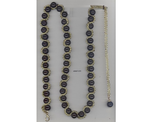 Belt w/big beads&ziczac chain 43" Gold/Black