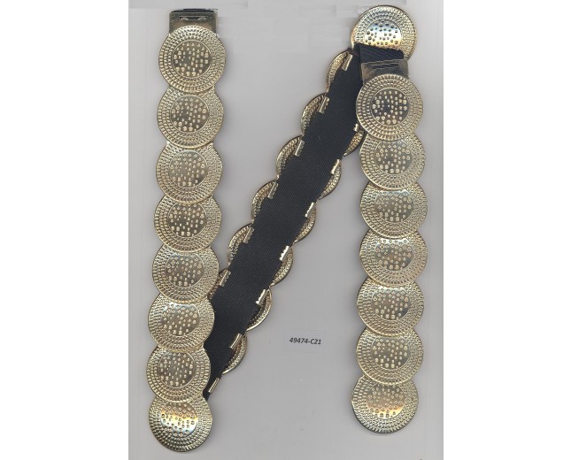 Belt w/24coin shape metal & elastic26"Gold/Blk