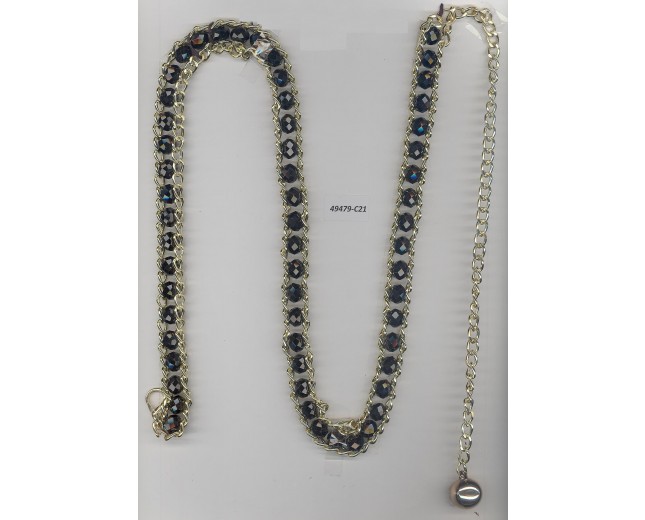 Belt with big Faceted beads&Hchain 39" Blk/Gold
