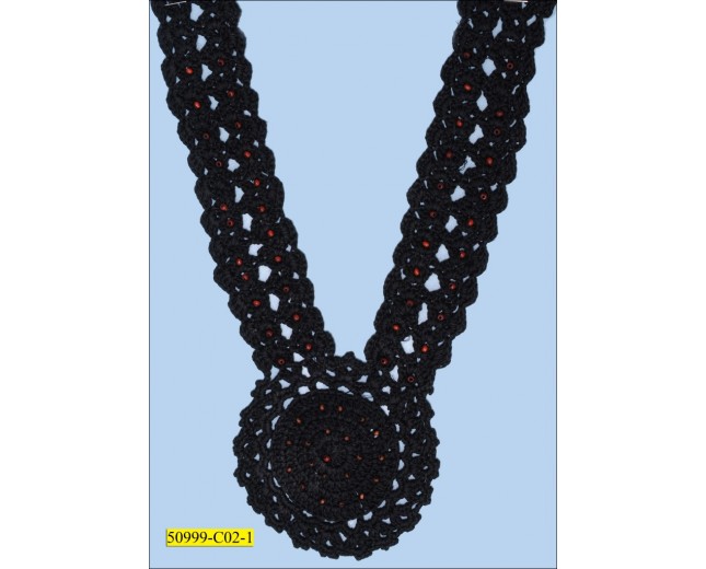 Applique Crochet Neck Collar with Beads 12"