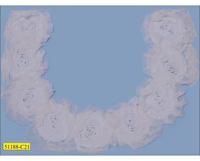 Collar "U" Shape Applique Flower with Chiffon 11"x8 1/2" White and Off-white