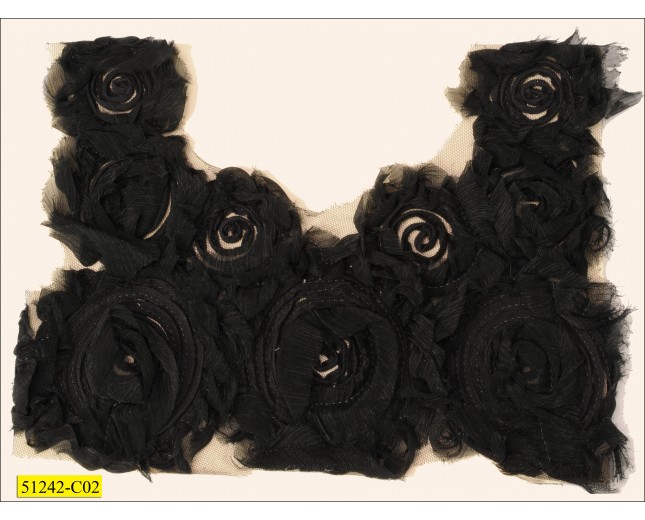 Collar Corded and Chiffon Floral Applique 10 1/2x15 1/2" Black
