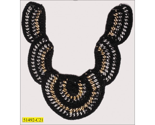 Corded Collar U-shape Applique Scallop Black, Gold and Silver