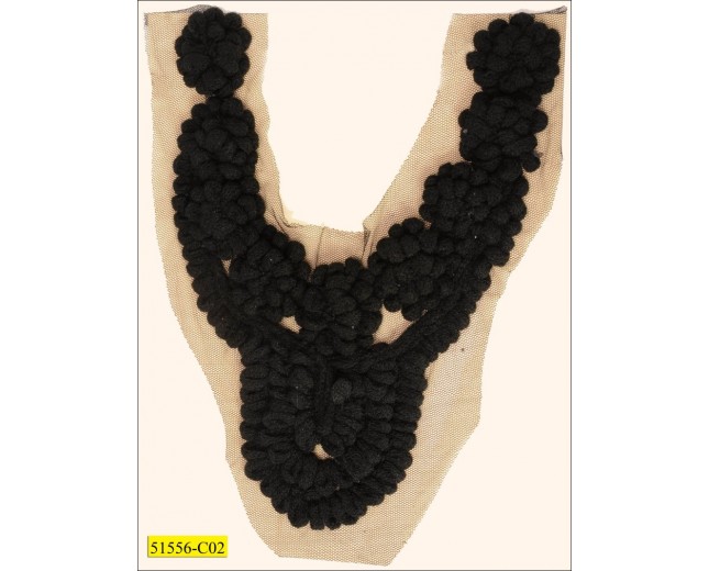Collar Applique cotton with flowers on mesh 10 1/2" Black