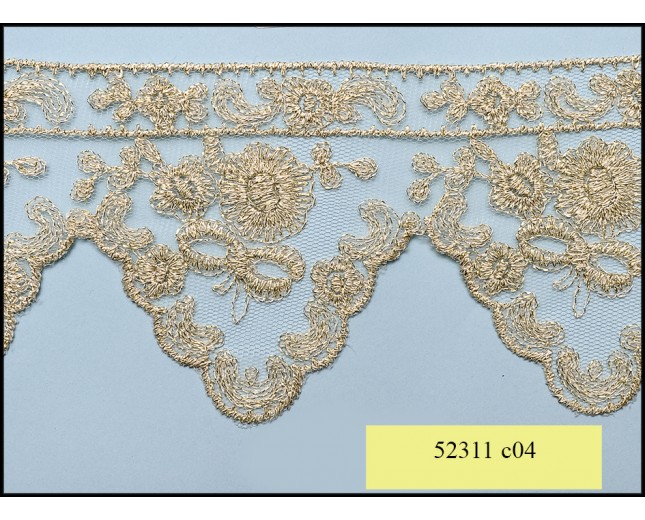 Floral Light Gold Embroidred On Net 3 1/4" Lace Scallop Edge