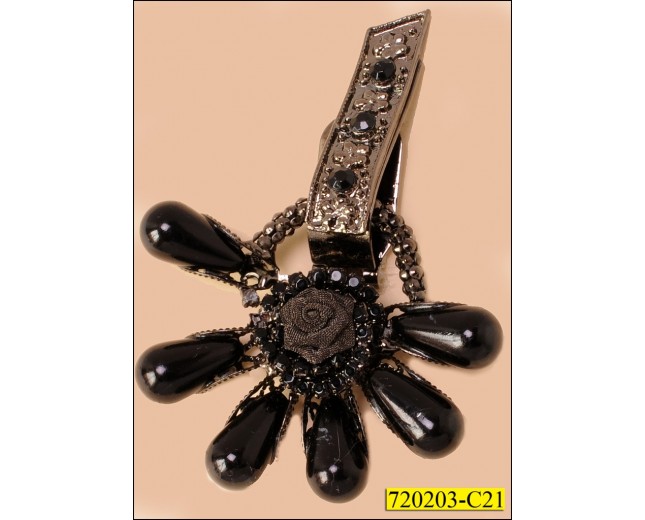 Attachment with hanging Flower 6 Beads Black and Gunmetal
