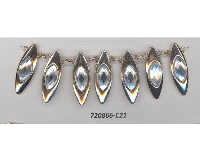 Att.Metal w/7 oval beads w/stones4x1 3/8Wht/Gold
