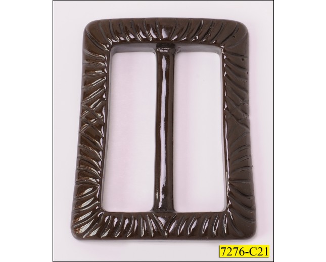 Buckle  Plastic Rectangle Etched 2" Brown Shiny