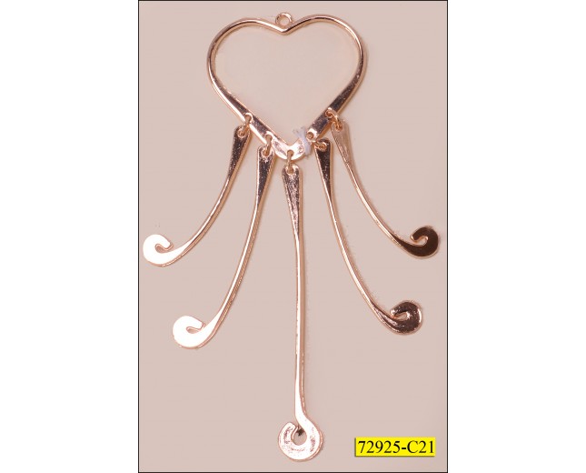 Heart Metal Ornament with 5 Fringes 1 1/2" Gold