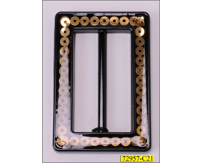 Buckle Rectangle with Sequins Inside Inner Diameter  2" Black and Gold