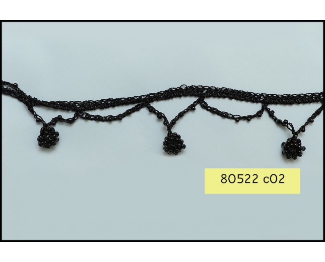 Beaded Fringe with beaded loops 1 1/8" Color Black