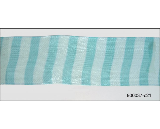 Organza 2 Verticle Stripes Sheer Ribbon 1 1/2" Aqua