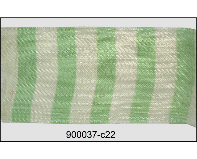 Organza 2 Verticle Stripes Sheer Ribbon 1 1/2" Green