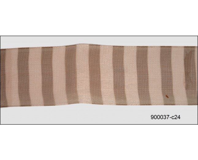 Organza 2 Verticle Stripes Sheer Ribbon 1 1/2" Brown