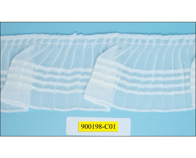 Pleated Organza with 4 Vertical Lines 2 1/8" White