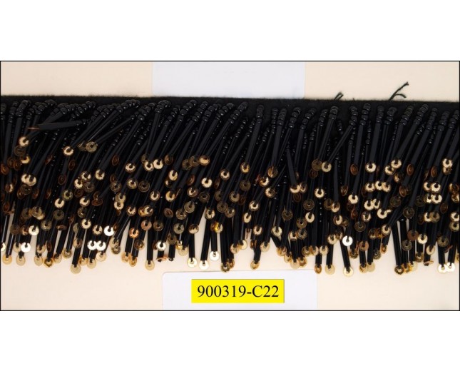 Tube Beads Layered on Felt 2" Black and Gold