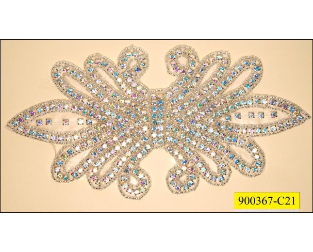 Applique Large with colored rhinestones 8 1/4x4 1/4" Ivory