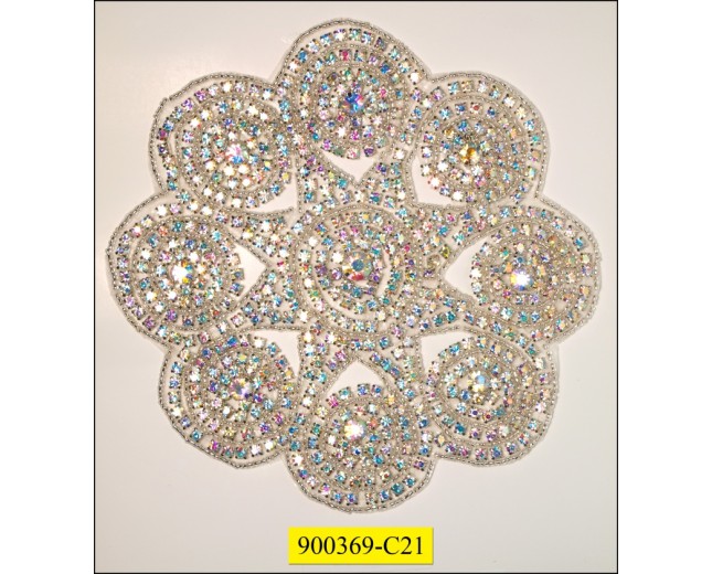 Applique Large circular with colored rhinestones 6 1/2" Ivory