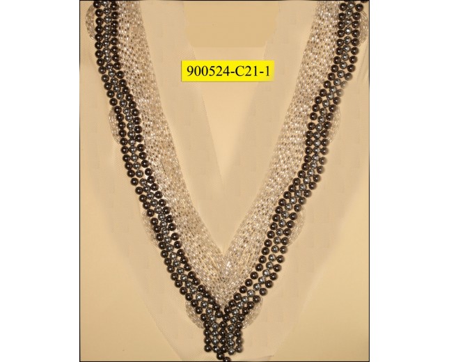 Collar Applique "V" shape multisize beads on mesh