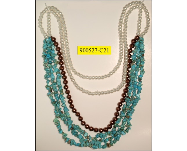 Necklace with Ivory fresh water pearls with Turquoise chips