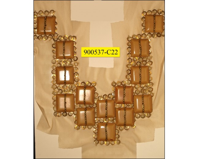 Collar Applique beaded on White mesh 8 1/2x10 3/4" Gold