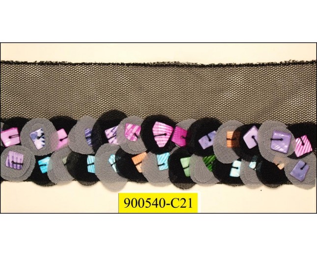 Multicolor shell beads on Black mesh 2 5/8"