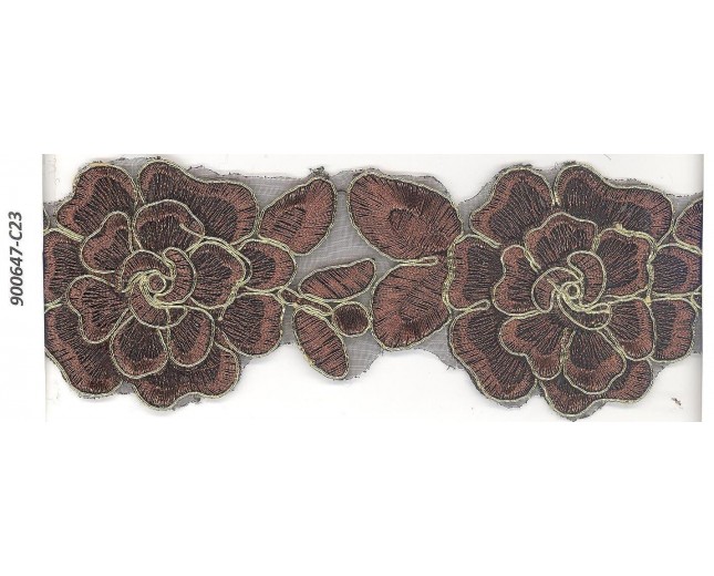 Lace w/double layer flowers&cording2 1/2Brown/Gold