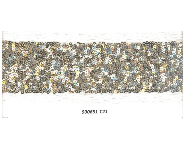 Sequins 2mm on net 2 1/2" White/Gold