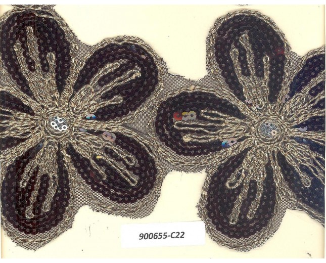 SequinsBig Flower w/lurex cord4 3/4Sil/Gold/Black