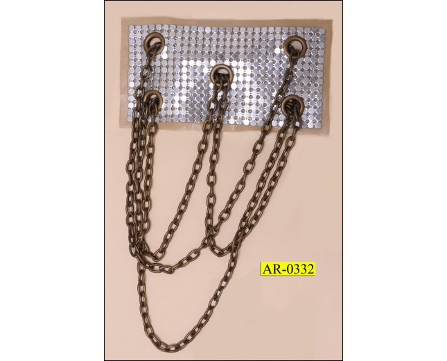 Metal Mesh applique with Chains 3 1/8x1x5/8" Silver and Antique Brass