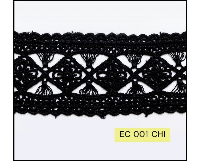 Crochet Lace Scallop 2 Edge "X" design Pattern 1 7/8" Black