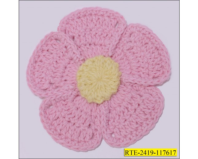 2 1/2"  Crochet flower PINK with  colors in Center