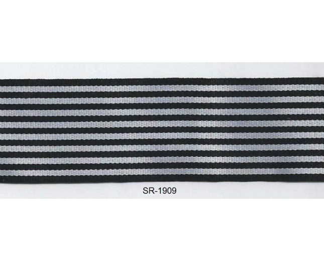 Ribbon w/B&W Stripes 1 1/2" Polyester Black/White
