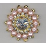 Button w/Rstones& pearls45mm Gold/clear/Pink