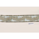 Jacquard embroidered Net Polyester Floral with Gold Lurex 1 1/8" 