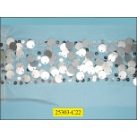 Big Sequin Hole on 1 Side on Mesh 3 3/4" White and Nickel